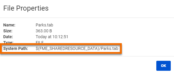 Finding the path to a dataset by viewing its Properties in FME Server